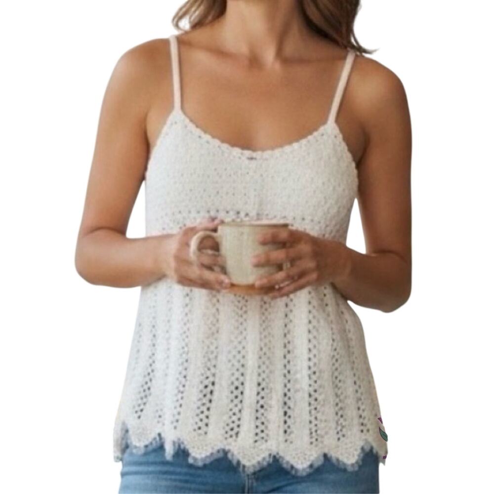 RARE Deadstock Vintage Raiment Fashions NWT Cotton Crochet Tank Top Large White